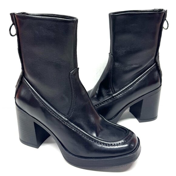 MIZ MOOZ SOFT LEATHER HEELED BOOTS BACK ZIP 37EU / 7US BLACK Z-121 - Picture 1 of 5